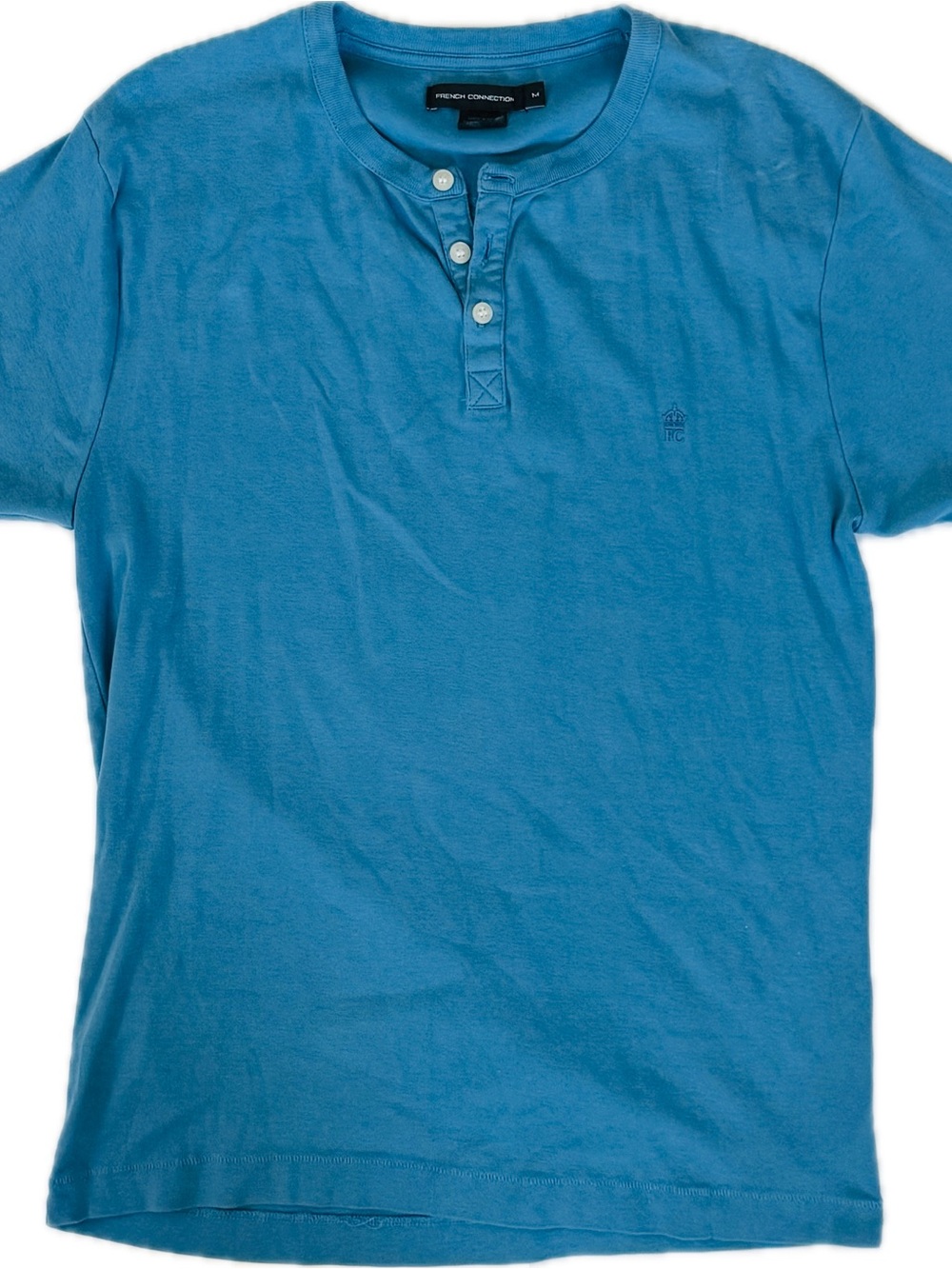 French Connection Teal-Blue Henley Short Sleeve Shirt